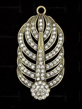 Crystal Pavé Aged Goldtone feather Pendant